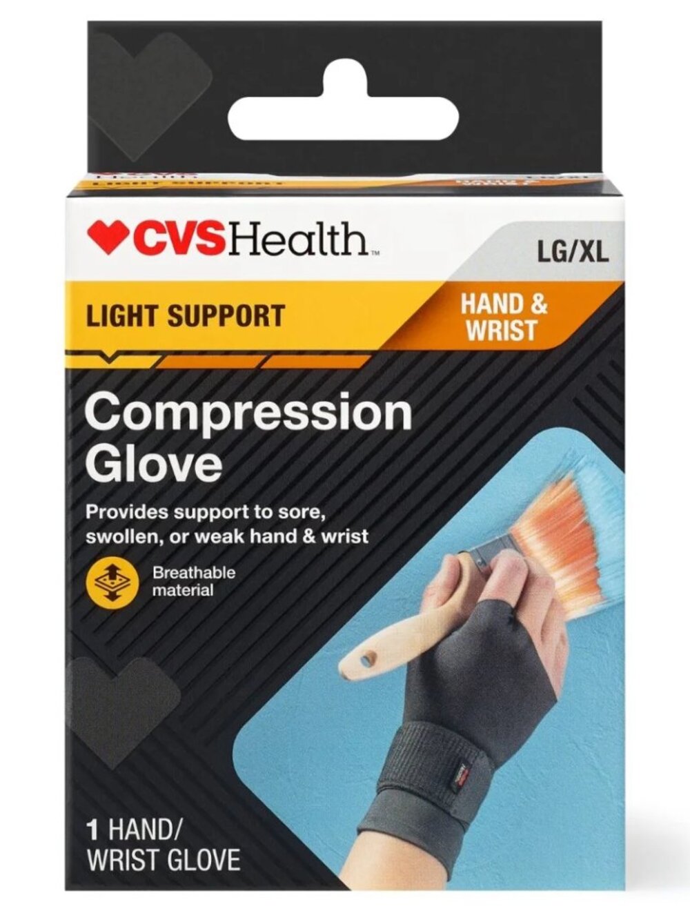 CVS Health Light Support Compression Glove Hand Wrist Support L/XL New